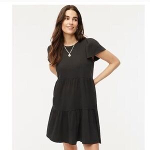 J. Crew Black Tiered Flutter Sleeve Mini Dress Size Large